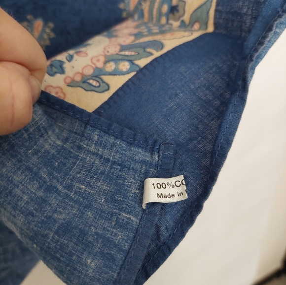 Vintage Oulivado Floral Blue and Peach Scarf - Picture 3 of 4